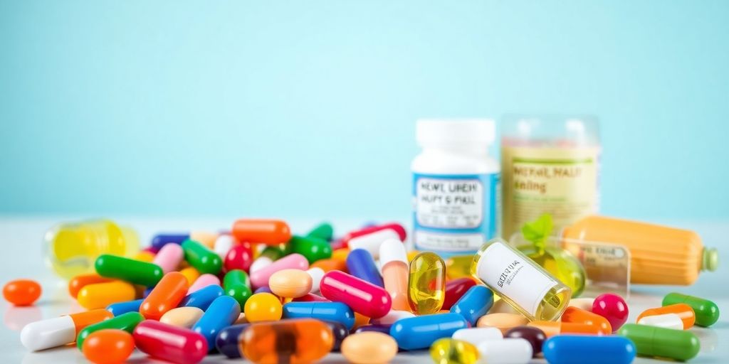 Suplementos vitamínicos para saúde na menopausa.