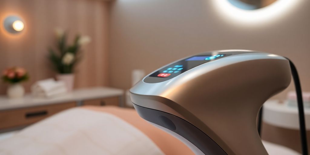 Dispositivo de depilação a laser em ambiente de tratamento.