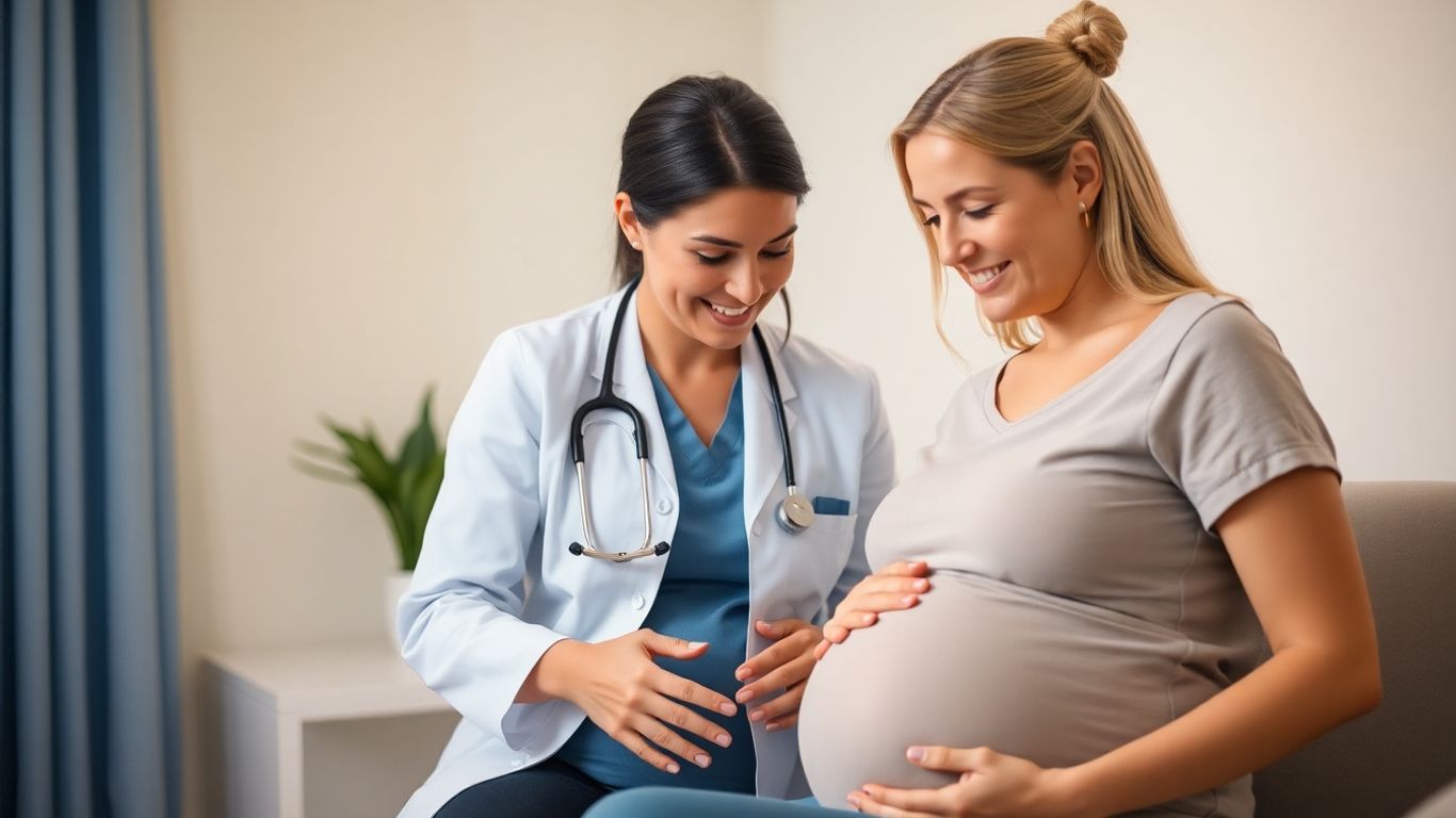 Ginecologista e paciente grávida em consulta.