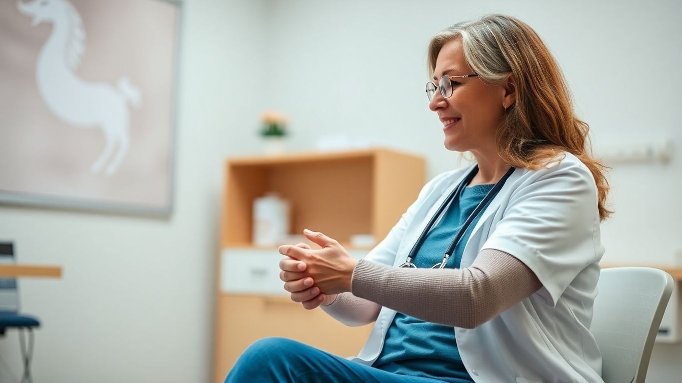 Médica sorrindo para paciente em consulta ginecológica.