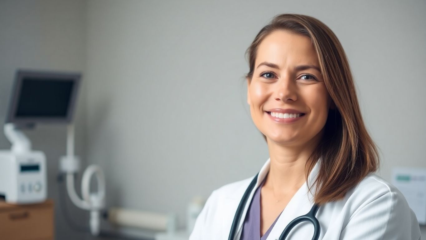 Ginecologista sorrindo em consultório médico