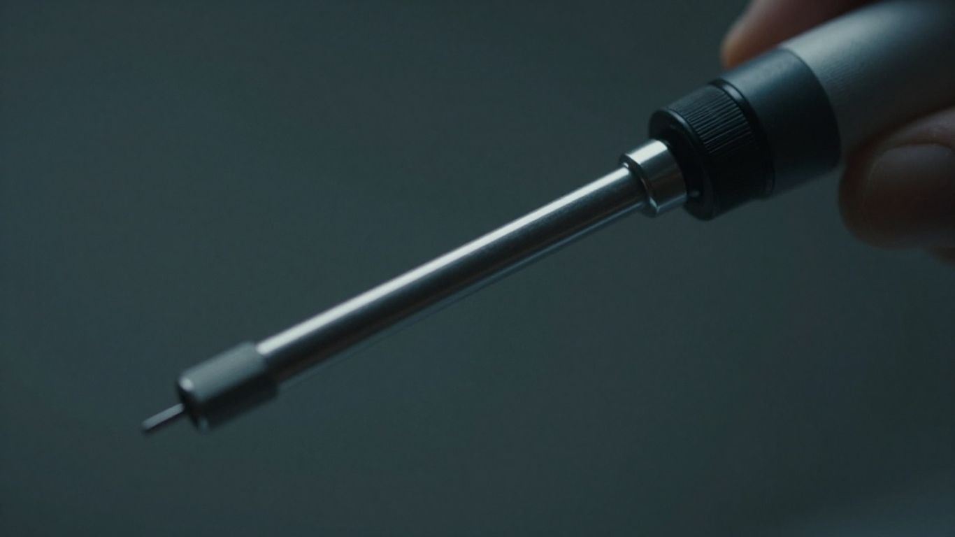 Instrumento médico fino em ambiente clínico.
